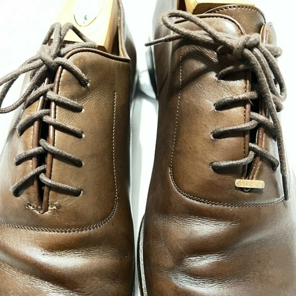 Gucci dress leather shoes formal brown men\'s size 9 monogram cap toe main image 10